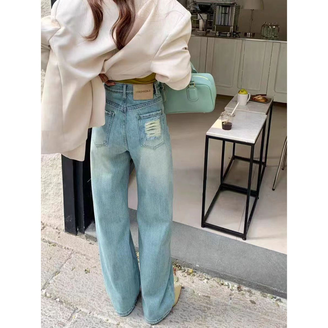 Wide-leg Loose Drape Mopping Pants High Waist Women's Straight Denim Trousers - Norellé