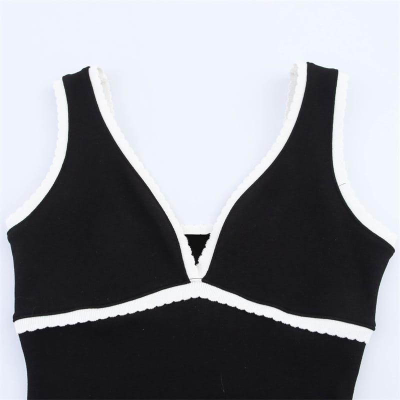 Women’s Simple Slim-fit Contrast Colors Decorative Layer Dress