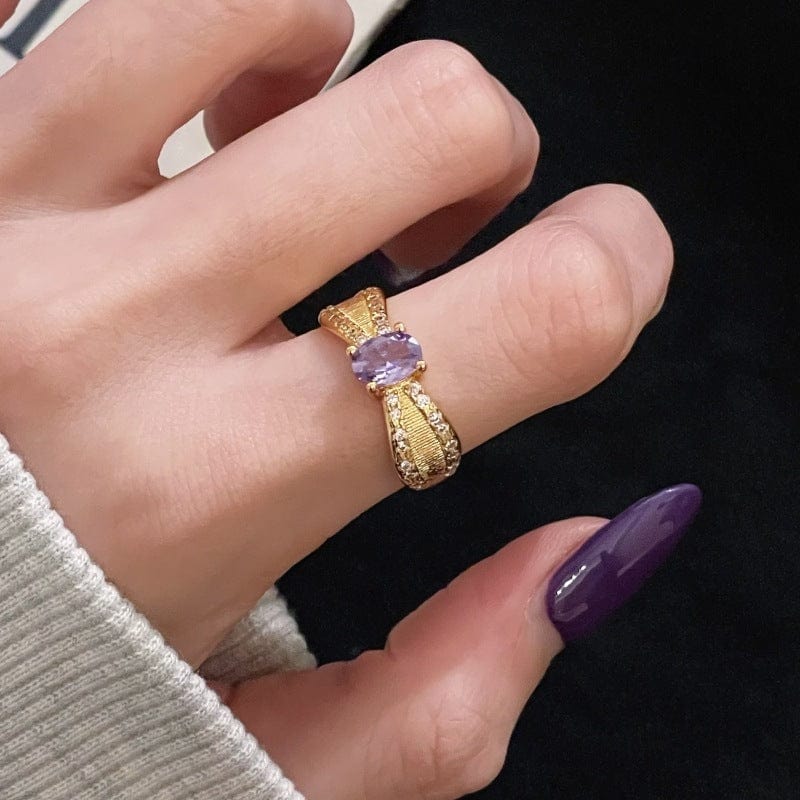 Nine Purple Fire-free Colored Gems Zircon Mid-ancient Brushed Open Ring - Norellé