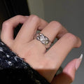 Micro Inlaid Zircon Classic Style Diamond Plaid Ring Open Ring - Norellé