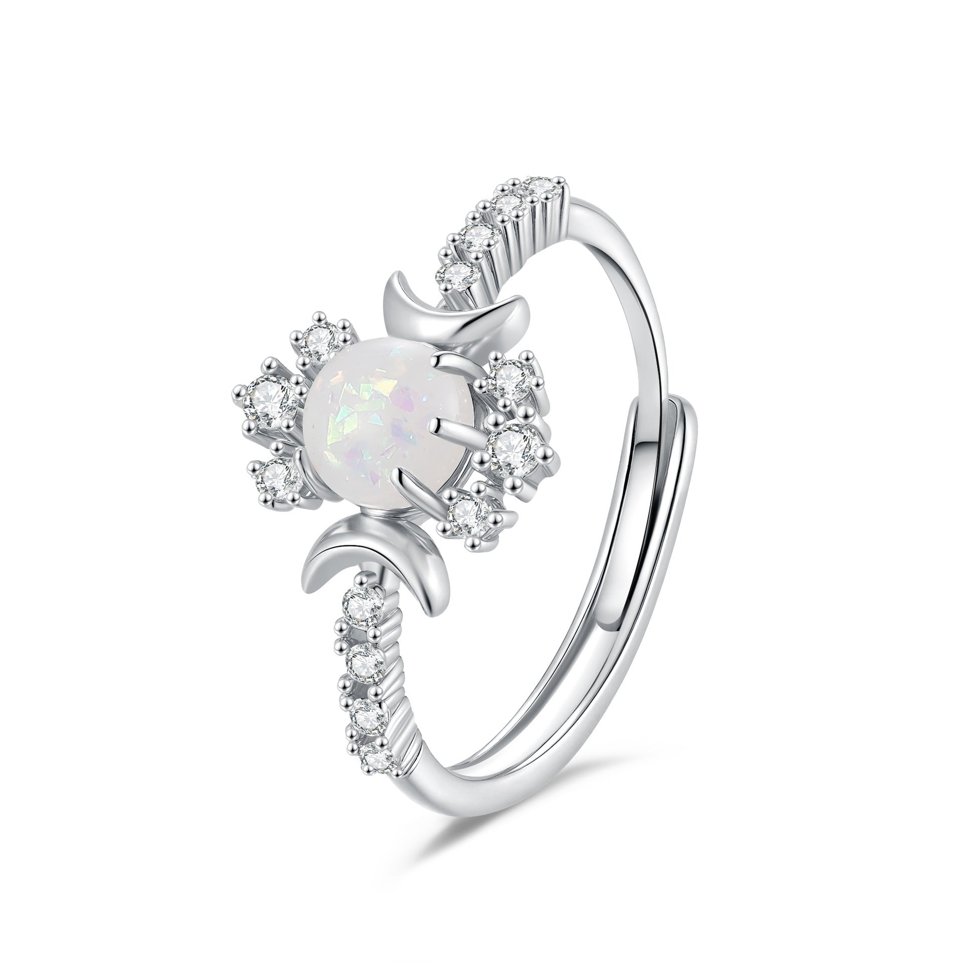 Platinum Round White Opal Glossy Double Moon Edge - Norellé