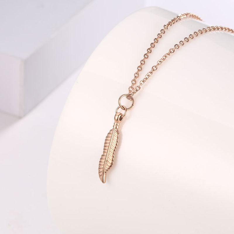 Simple Titanium Steel Clavicle Chain Leaf Pendant Long Necklace - Norellé