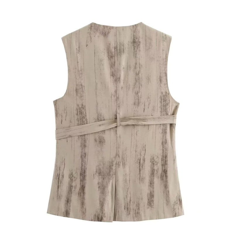 V-neck Buttons Decorative Lace-up Sleeveless Waistcoat Vest Wide-leg Casual Pants Suit