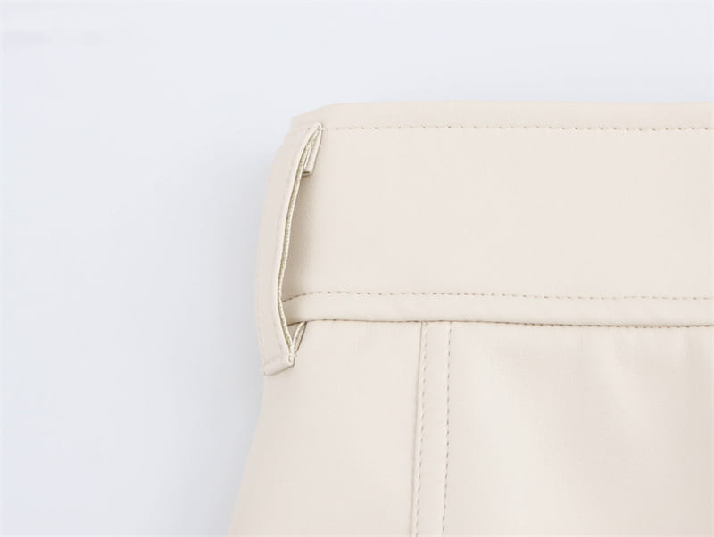 High Waist Pure Color With Belt A- Line Faux Leather Midi Skirt