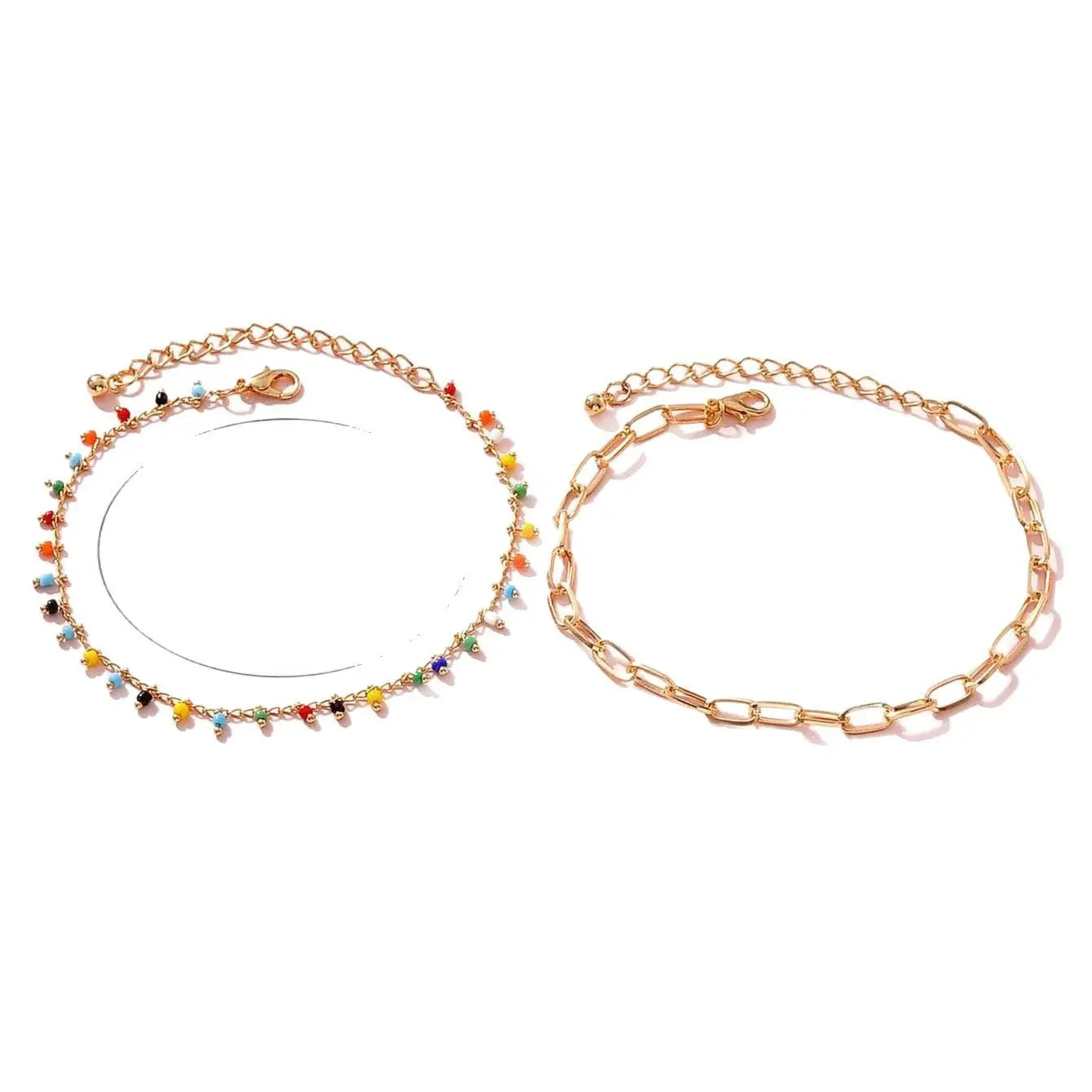 Popular Color Bead Double-circle Anklet Geometric Chain Beaded All-match - Norellé