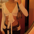 Pure Desire Strap Long-sleeved T-shirt Deep V-neck Short Blouse - Norellé
