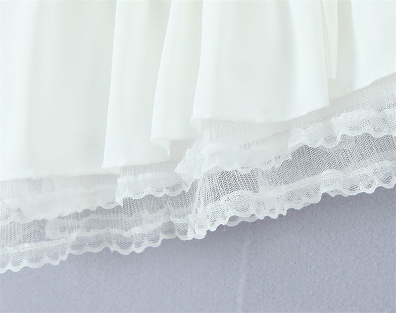 French Elegant Style Casual V-neck Backless Lace Up Halterneck Vest Short Skirt