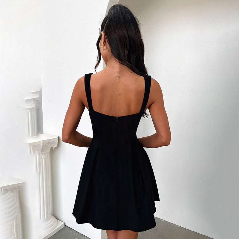 Solid Color Sling Slim-fit Pleated Skirt High Waist Dress