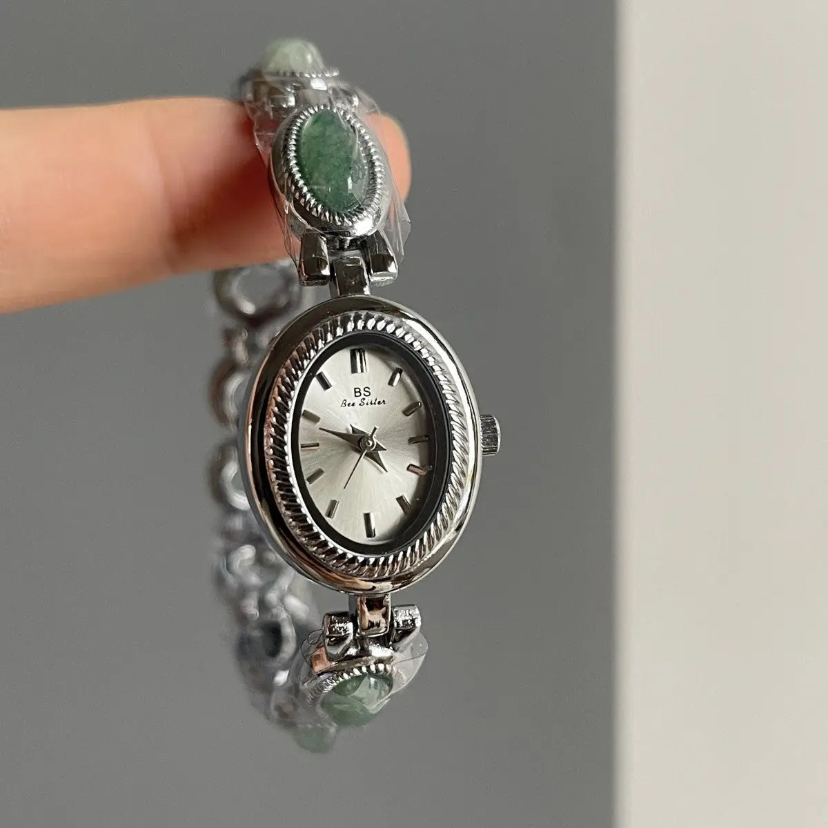 Women's Small Jade Oval Diamond Quartz Bracelet Watch - Norellé