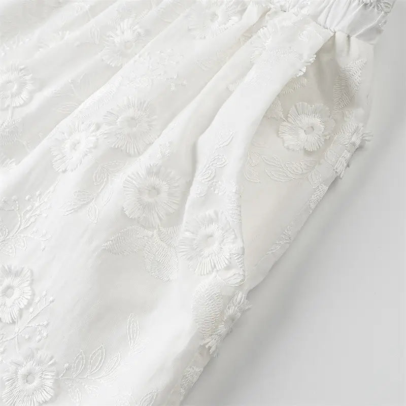 Flower Embroidered Cotton Short-Sleeved Shorts Two-piece Suit