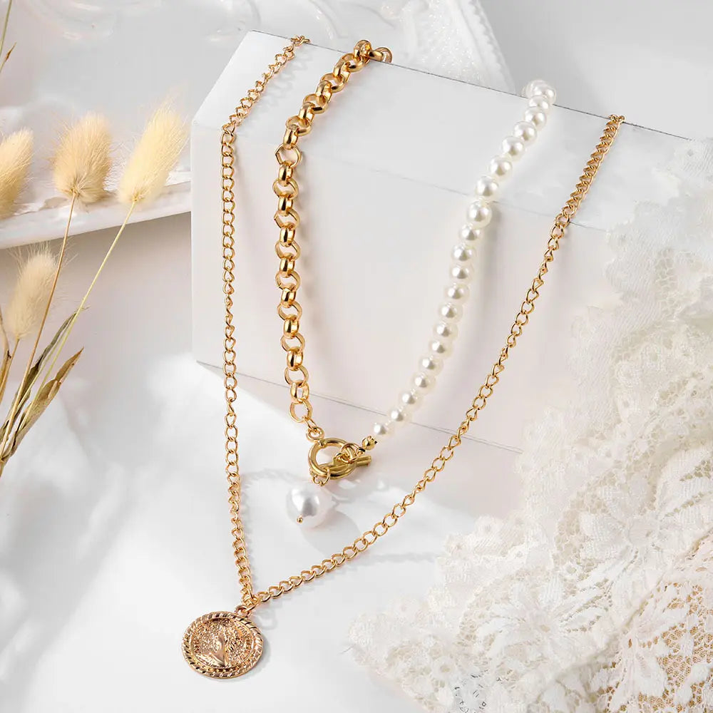 Popular Retro Simple Double-layer Pearl