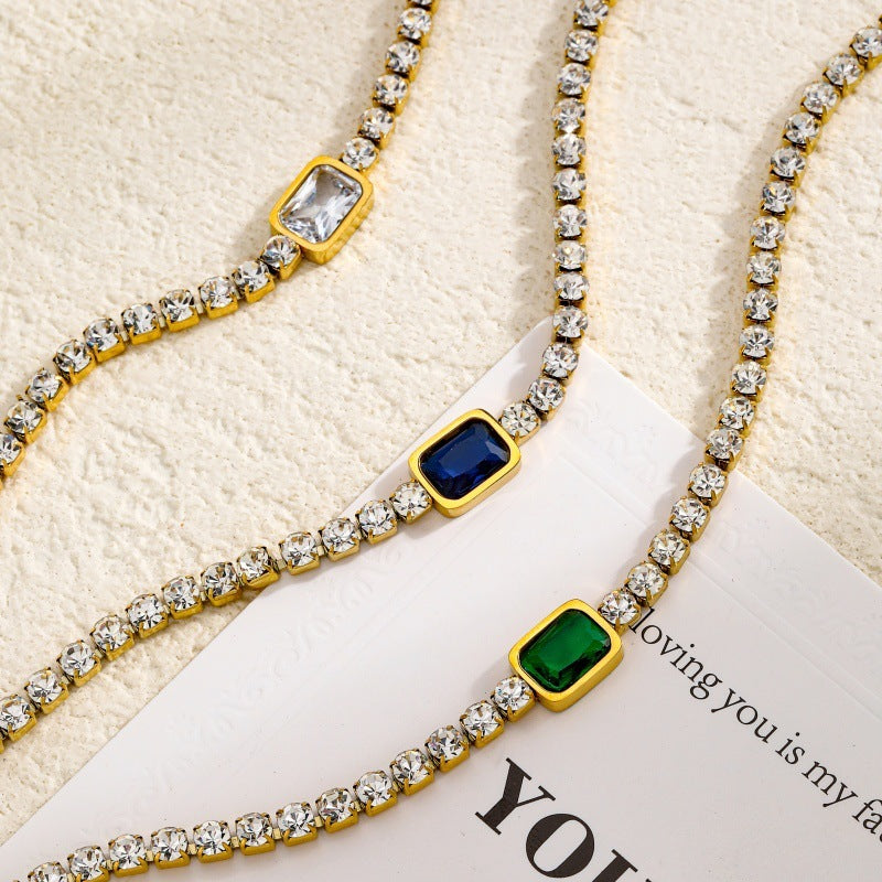 Tennis Zircon Light Luxury Emerald Stainless Steel Plated 18K Gold Necklace - Norellé