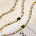 Tennis Zircon Light Luxury Emerald Stainless Steel Plated 18K Gold Necklace - Norellé