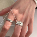 S925 Sterling Silver Thick And Thin Diamond Plaid Open Ring - Norellé