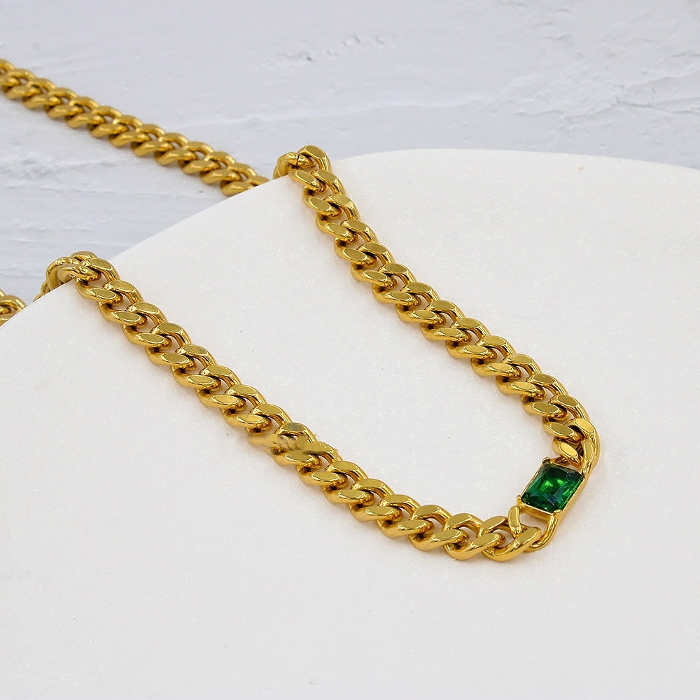 Stainless Steel Cuban Link Chain Zircon Stitching Necklace Vacuum 18K Electroplating - Norellé