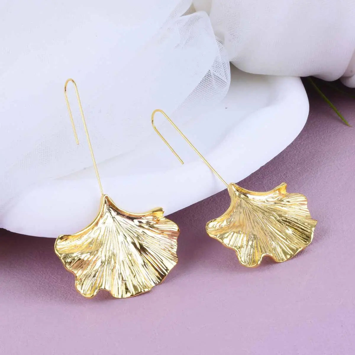 Ginkgo Leaf Alloy Texture Earrings