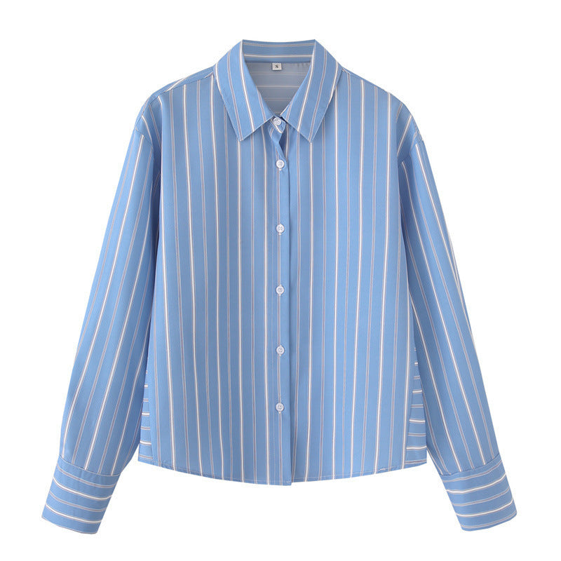 Striped Poplin Cotton Long-sleeved Lapel Shirt - Norellé