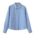 Striped Poplin Cotton Long-sleeved Lapel Shirt - Norellé