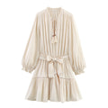 Elegant Slim-fit Wrinkle Effect Long Sleeve V-neck Dress - Norellé