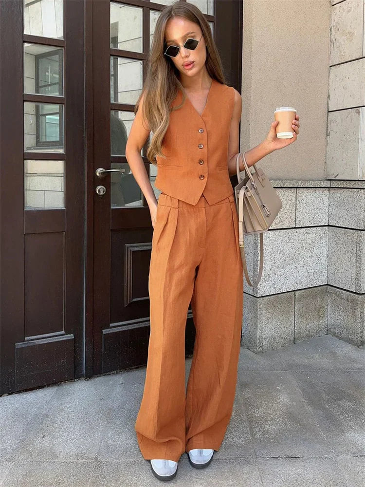 2 Piece-Set Fashion Women Wide Leg Trousers