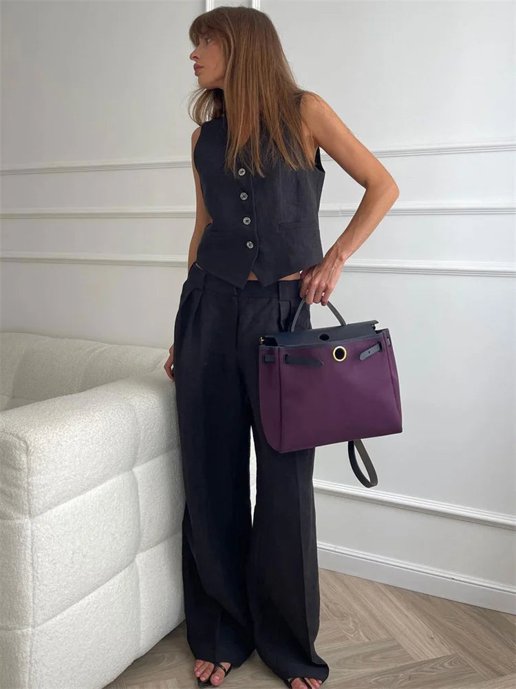 2 Piece-Set Fashion Women Wide Leg Trousers