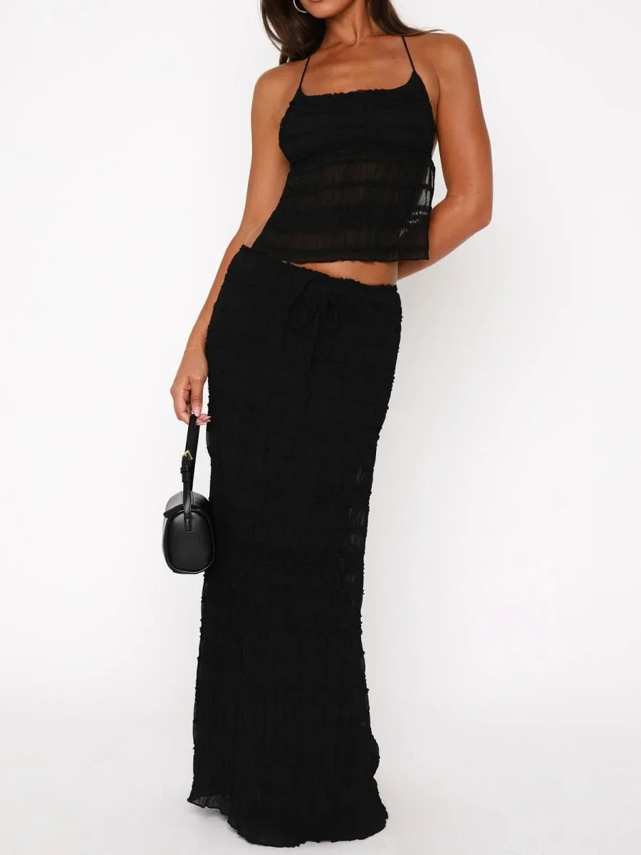 2 Piece Vacation Beach Maxi Skirt Sets