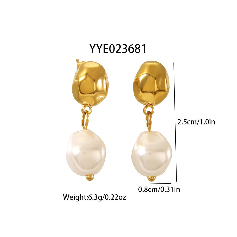 Titanium Steel Irregular High-grade Pearl Earrings For Women - Norellé