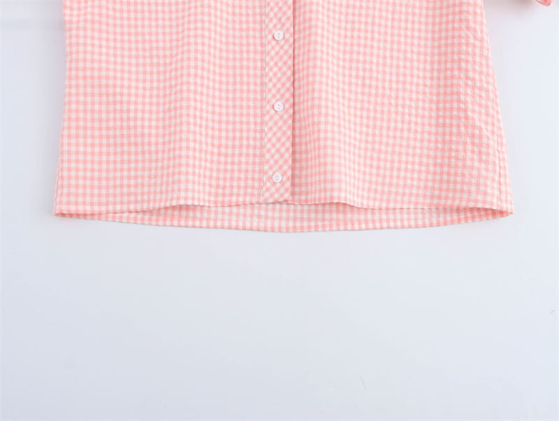 Small Round Lapel Plaid Shirt