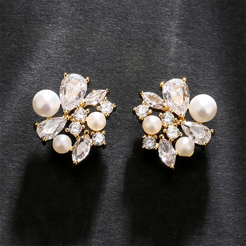 Freshwater Pearl Zircon Earrings Drop-shaped - Norellé