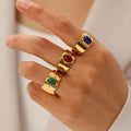 Gold Wide Face Inlaid Oval Natural Stone Ring - Norellé
