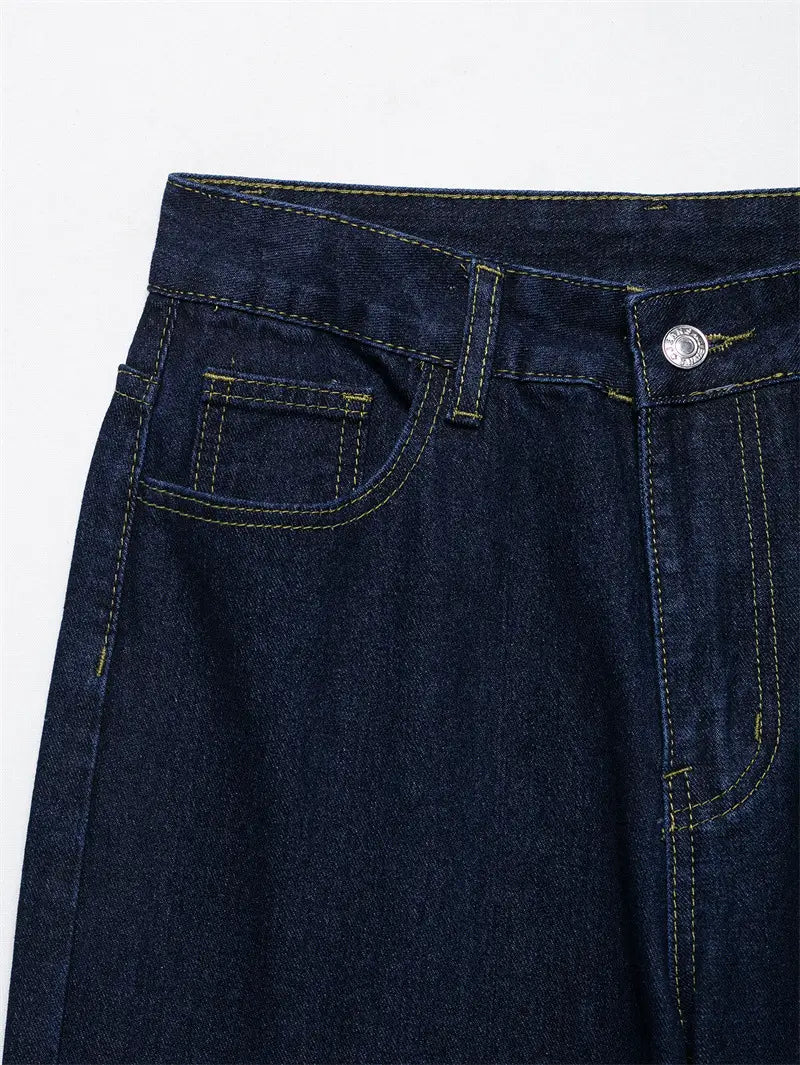 Fashion Loose Blue Denim 2-piece Set Vintage Long Sleeve Shirt Trousers