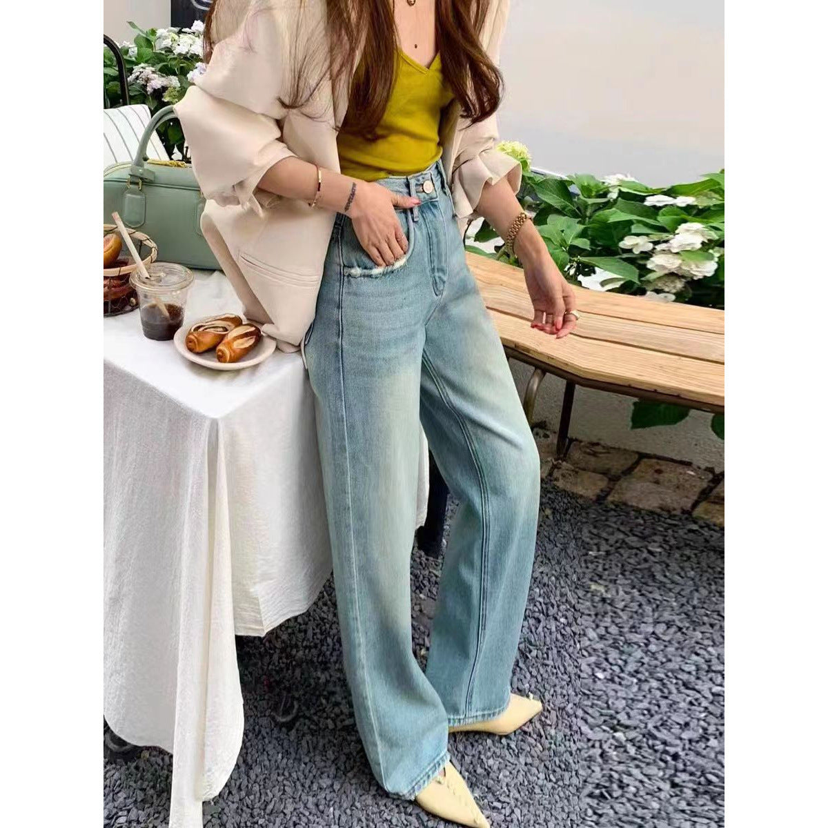 Wide-leg Loose Drape Mopping Pants High Waist Women's Straight Denim Trousers - Norellé