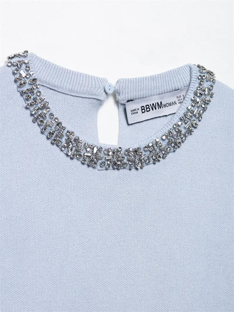 Jewelry Knitted Top Mini Skirt