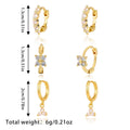 Brass Real Gold Plating Inlaid Zircon Geometric Flower Three-piece Set - Norellé