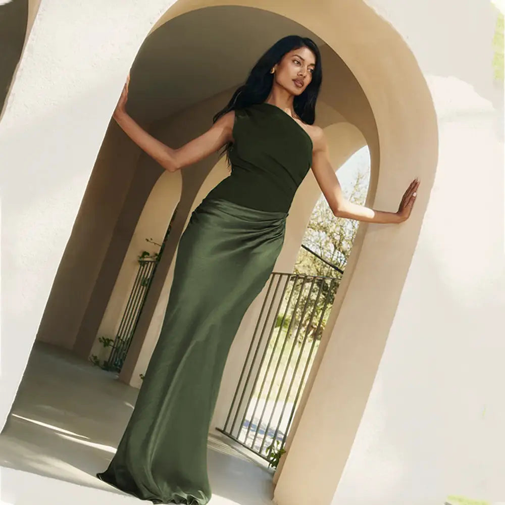 Satin Elegant Slim-fit One-shoulder Dress Sheath