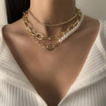 Retro Style Personality Pearl OT Buckle Necklace - Norellé