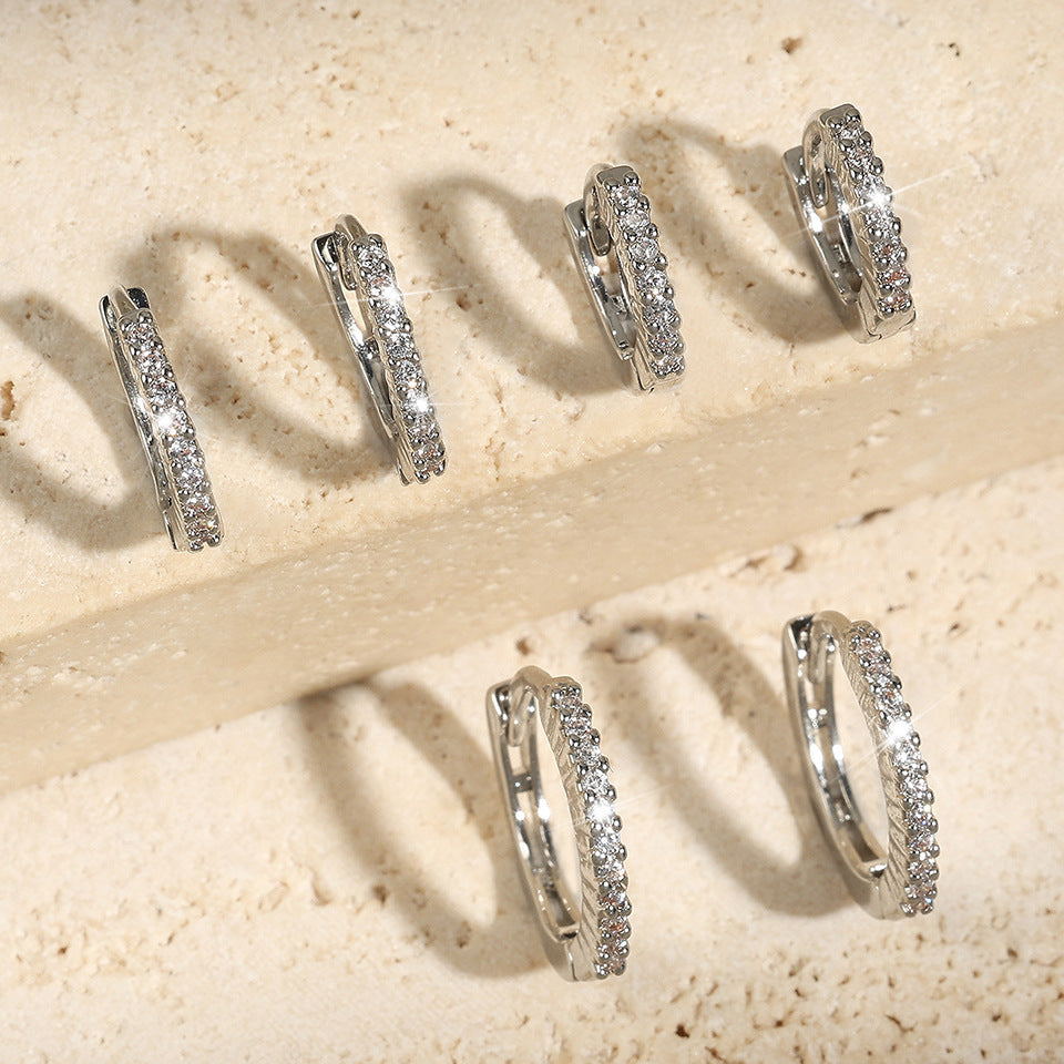 Integrated Rhinestone Zircon Niche Gang Drill Simple Earrings - Norellé