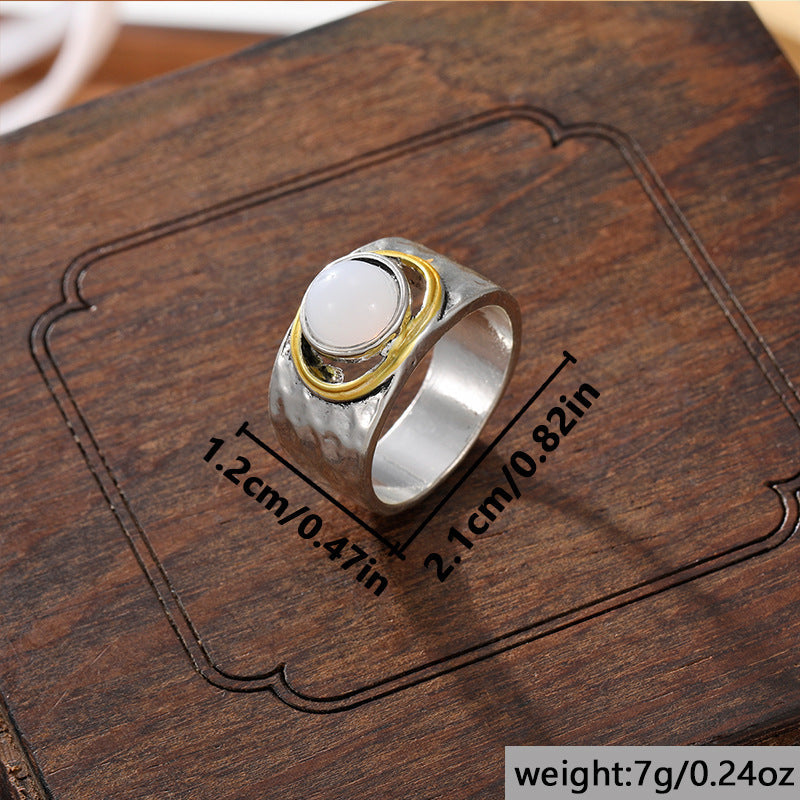 Two-tone Wide-faced Gemstone Ring Vintage - Norellé