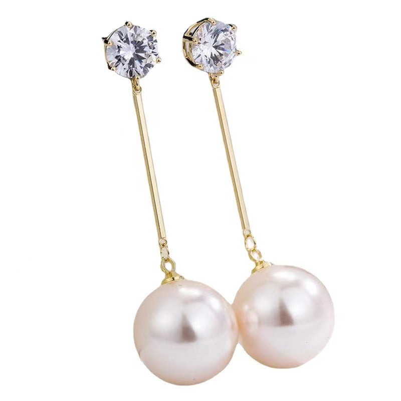 Sterling Silver Needle Pearl Earrings Exaggerated And Personalized - Norellé