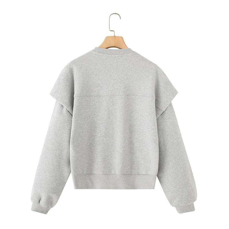 Solid Color Pleated Heavy Fabric Round Neck Long Sleeve Sweater