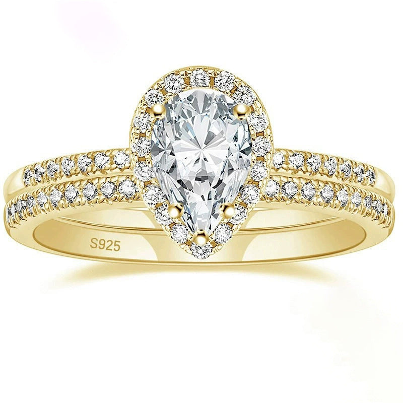 S925 Inlaid Water Drop Pear-shaped Zircon Women's Ring - Norellé