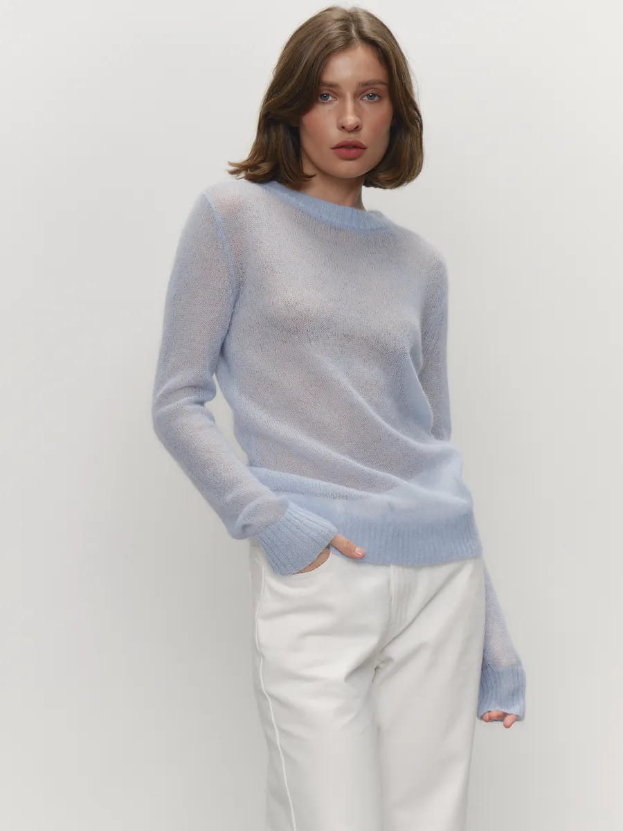 Sweater Blouse Women’s Round Neck See-through