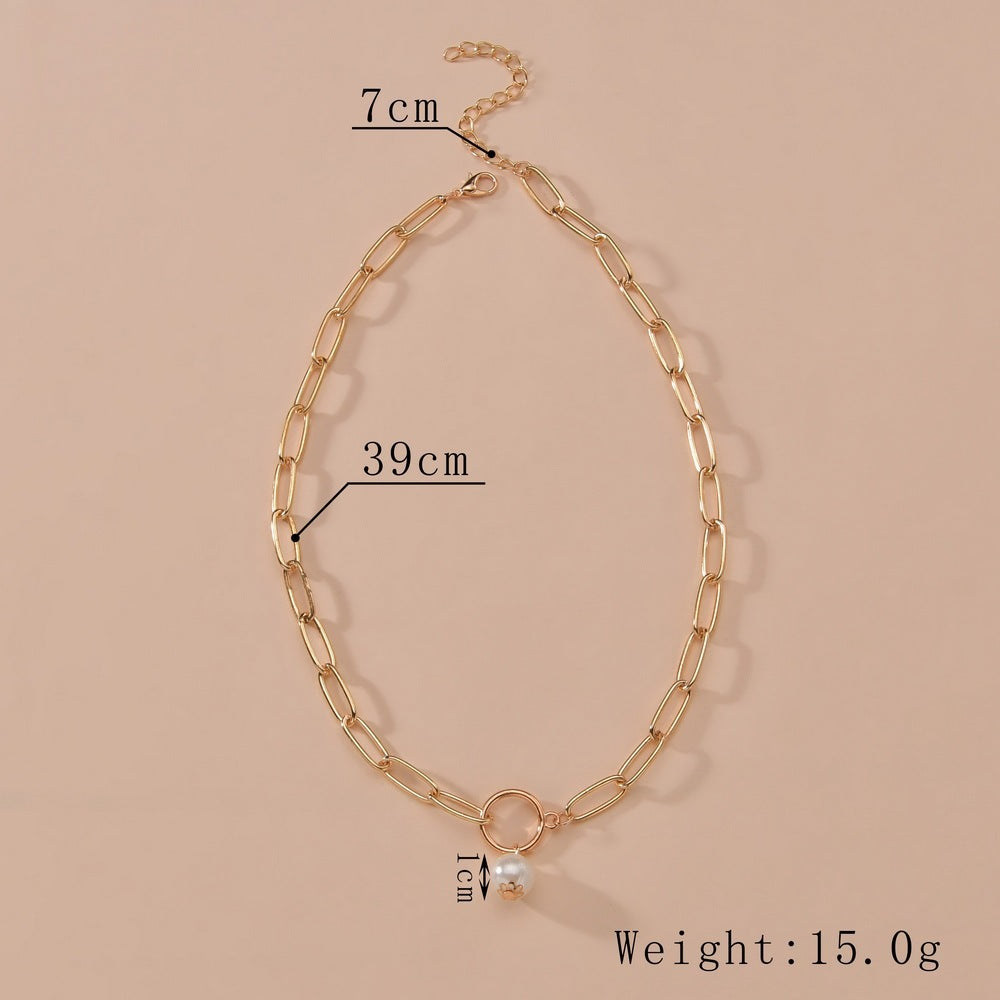 Hoop And Pearl Pendant Metal Clavicle Chain Necklace - Norellé