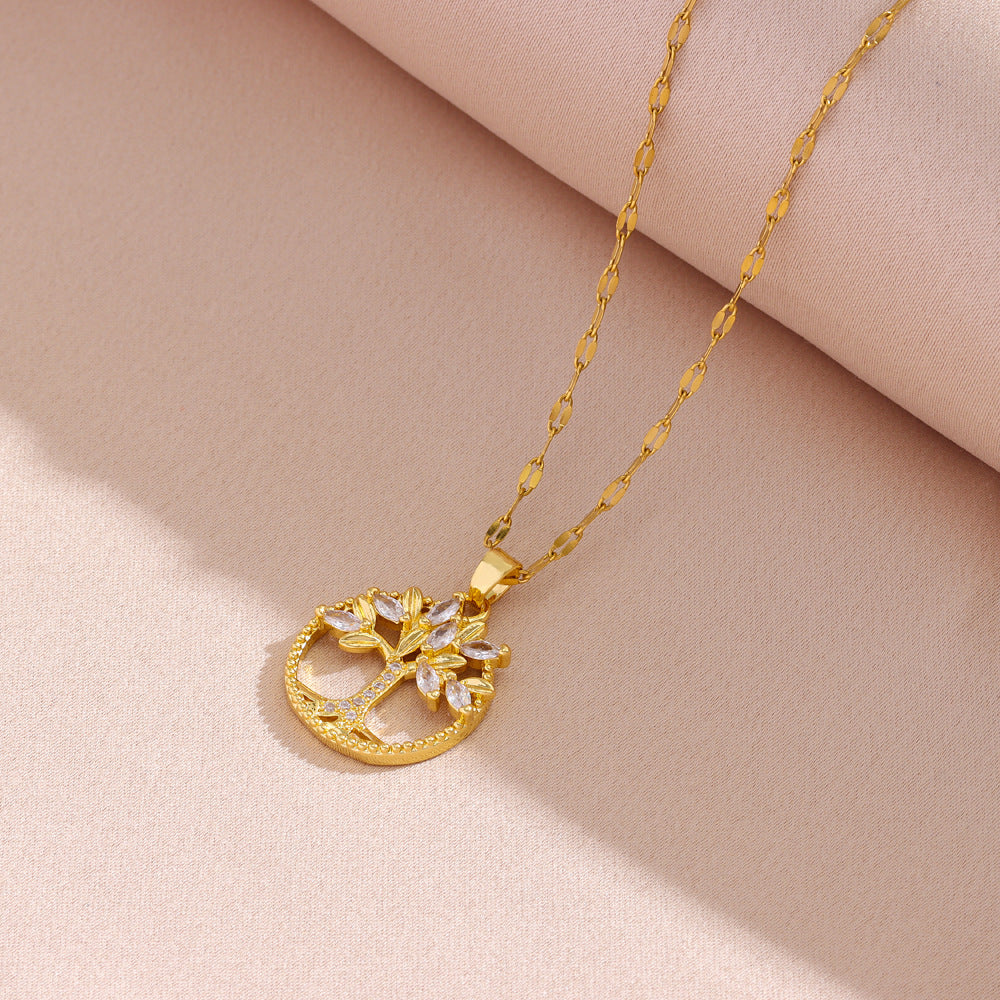 Retro Casual Copper Inlaid Zircon Gold Plated Tree Of Life Pendant - Norellé