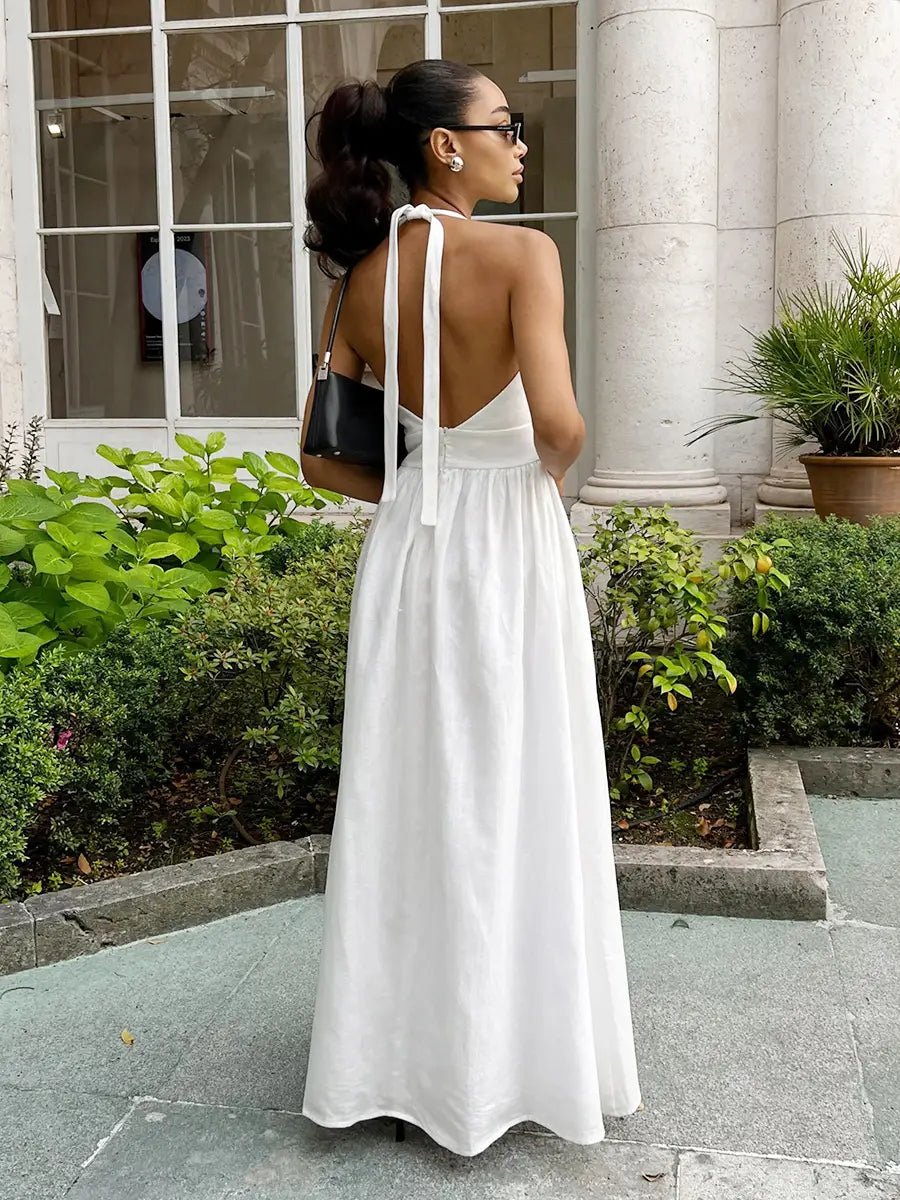 Halter Lace-up Backless Long Dress