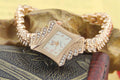 Stone Paved Wheat Shaped Metal Wristwatch for Women Rose Golden Color - Norellé
