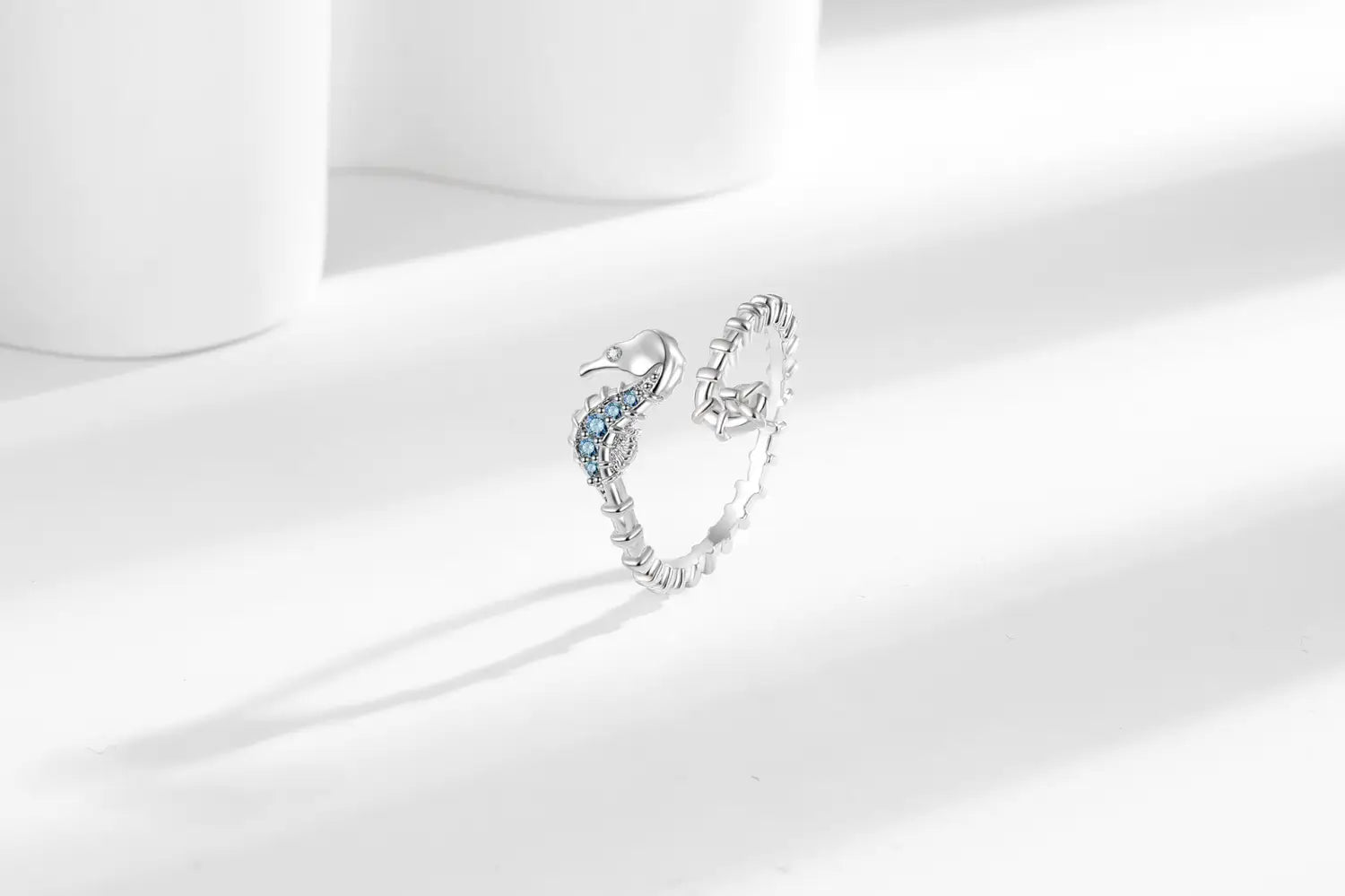 Ocean Seahorse Open Ring Female Inlaid With Green Zirconium