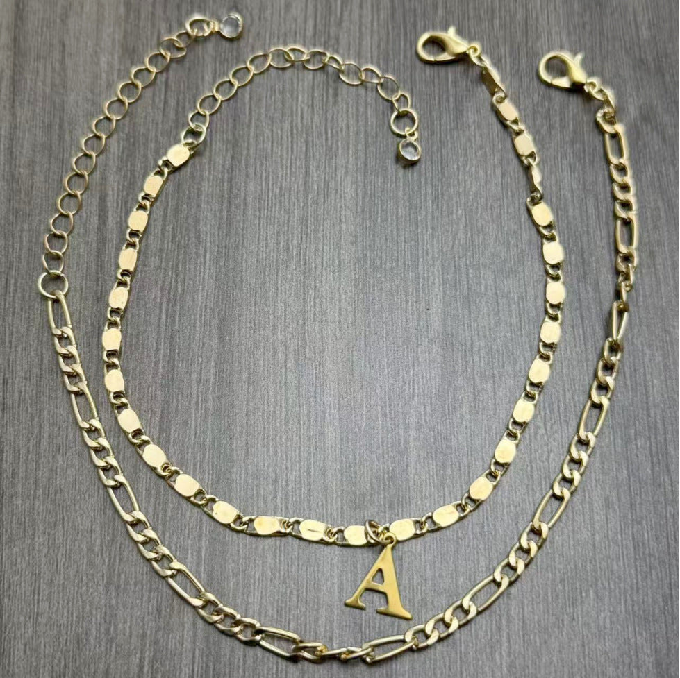 26 Initial Letter Anklets Gold Double Layer Chain Anklet Twin - electronic accessories