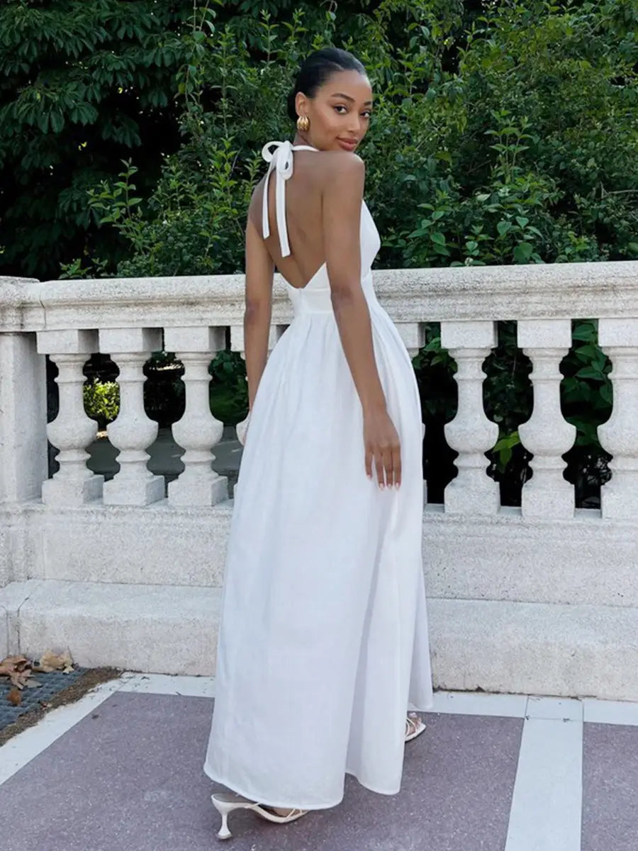 Halter Lace-up Backless Long Dress
