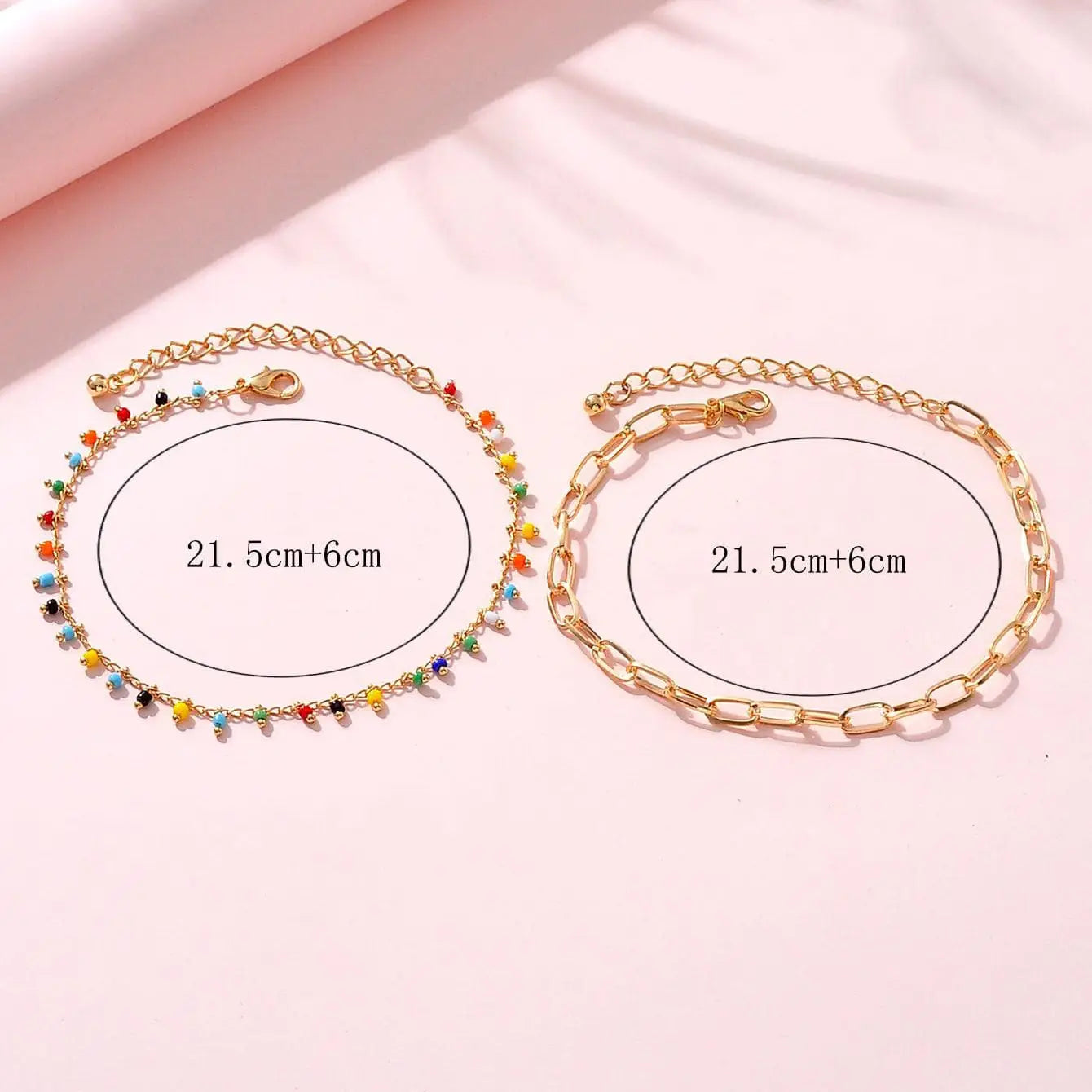 Popular Color Bead Double-circle Anklet Geometric Chain Beaded All-match